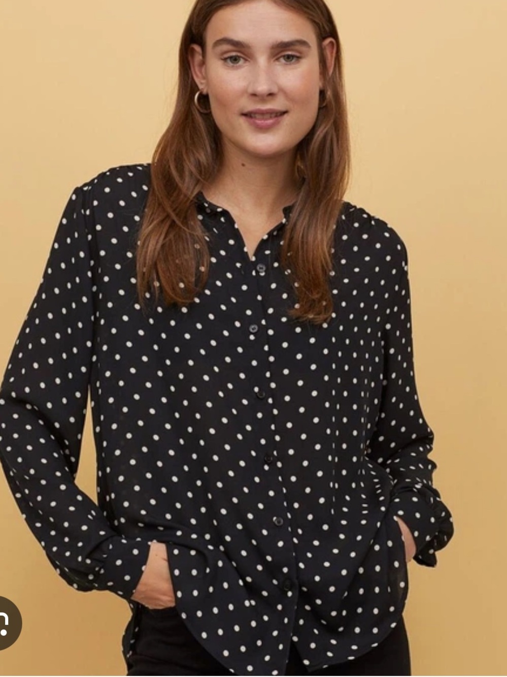 H&M Chiffon Button up collared blouse polka dot black